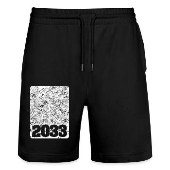 Année 2033 - Short de jogging bio TRAINER Stanley/Stella unisexe - noir - Devant - Nik (191cm) & Marisol (170cm)