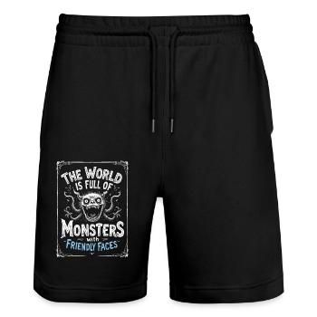 Monster with Friendly Faces - Stanley/Stella Trainer Unisex Organic Jogging Shorts - black - Front - Nik (191cm) & Marisol (170cm)