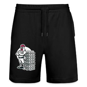 Drôle marchand d’œufs local Chicken Design - Short de jogging bio TRAINER Stanley/Stella unisexe - noir - Devant - Nik (191cm) & Marisol (170cm)