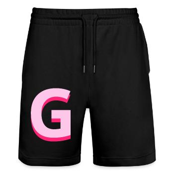 Letter g pink pop and modern - Stanley/Stella Trainer Unisex Organic Jogging Shorts - black - Front - Nik (191cm) & Marisol (170cm)