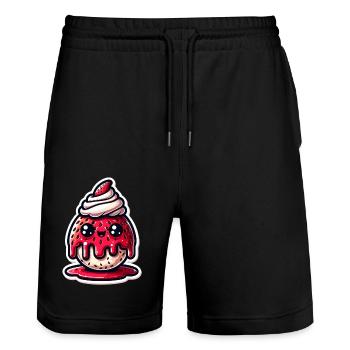 Strawberry Sunday - Stanley/Stella Unisex Bio Joggingshorts Trainer  - Schwarz - Vorne - Nik (191cm) & Marisol (170cm)