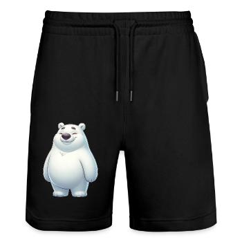 Cute Polar Bear Cartoon Happy Relaxed - Stanley/Stella Trainer Unisex Organic Jogging Shorts - black - Front - Nik (191cm) & Marisol (170cm)