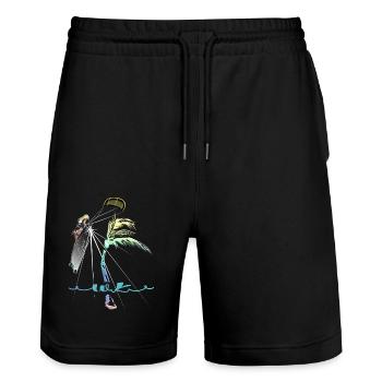 WK Palme Frau Kitesurferin - Stanley/Stella Unisex Bio Joggingshorts Trainer  - Schwarz - Vorne - Nik (191cm) & Marisol (170cm)