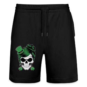 St. Patrick's Day Totenschädel mit grünen Haaren - Stanley/Stella Unisex Bio Joggingshorts Trainer  - Schwarz - Vorne - Nik (191cm) & Marisol (170cm)