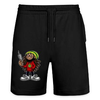 Dreadlock Smoker - Stoned man - High & Happy - Stanley/Stella Unisex Bio Joggingshorts Trainer  - Schwarz - Vorne - Nik (191cm) & Marisol (170cm)