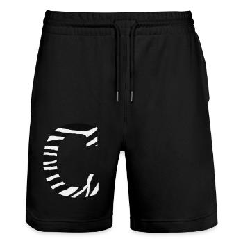 Buchstabe c zebra - Stanley/Stella Unisex Bio Joggingshorts Trainer  - Schwarz - Vorne - Nik (191cm) & Marisol (170cm)