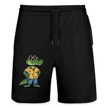 Alligator Funny Summer - Stanley/Stella Trainer Unisex Organic Jogging Shorts - black - Front - Nik (191cm) & Marisol (170cm)