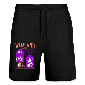 Wild and Free - Stanley/Stella Unisex Bio Joggingshorts Trainer  - Schwarz - Vorne - Nik (191cm) & Marisol (170cm)