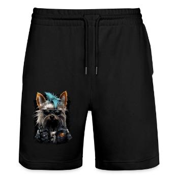 Punk Yorkshire Terrier - Stanley/Stella Unisex Bio Joggingshorts Trainer  - Schwarz - Vorne - Nik (191cm) & Marisol (170cm)