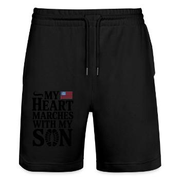 Mein Herz Marschiert Mit Meinem Sohn Am 4. Juli - Stanley/Stella Unisex Bio Joggingshorts Trainer  - Schwarz - Vorne - Nik (191cm) & Marisol (170cm)