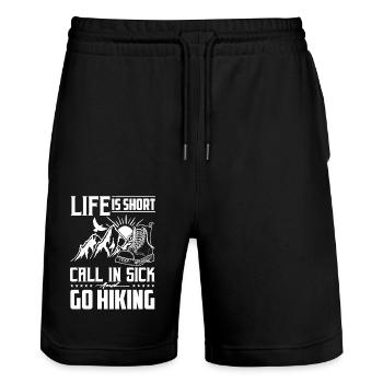 Life is Short Call in Sick Go Hiking - Stanley/Stella Trainer Unisex Organic Jogging Shorts - black - Front - Nik (191cm) & Marisol (170cm)