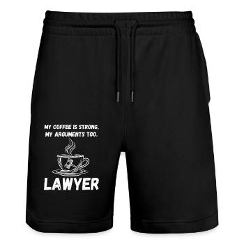 Strong coffee, strong arguments - lawyer power! - Stanley/Stella Trainer Unisex Organic Jogging Shorts - black - Front - Nik (191cm) & Marisol (170cm)
