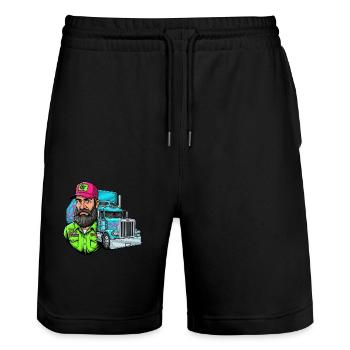 Tough road, cool guy: Your trucker design! - Stanley/Stella Trainer Unisex Organic Jogging Shorts - black - Front - Nik (191cm) & Marisol (170cm)