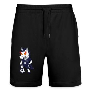 Angry Unicorn Football Fan Jersey 13 - Stanley/Stella Trainer Unisex Organic Jogging Shorts - black - Front - Nik (191cm) & Marisol (170cm)