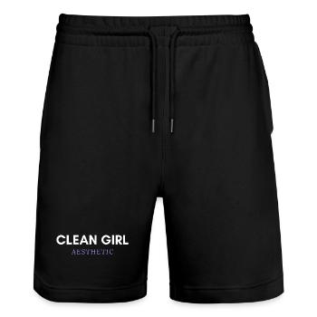 CLEAN GIRL AESTHETIC TREND - Stanley/Stella Unisex Bio Joggingshorts Trainer  - Schwarz - Vorne - Nik (191cm) & Marisol (170cm)