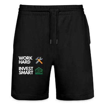 Work hard Invest smart - Stanley/Stella Unisex Bio Joggingshorts Trainer  - Schwarz - Vorne - Nik (191cm) & Marisol (170cm)