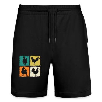 Chicken Rooster - Stanley/Stella Trainer Unisex Organic Jogging Shorts - black - Front - Nik (191cm) & Marisol (170cm)