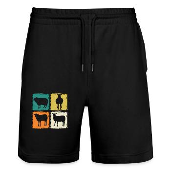 Schäfer Schaf - Stanley/Stella Unisex Bio Joggingshorts Trainer  - Schwarz - Vorne - Nik (191cm) & Marisol (170cm)