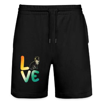 Border Collie - Stanley/Stella Trainer Unisex Organic Jogging Shorts - black - Front - Nik (191cm) & Marisol (170cm)