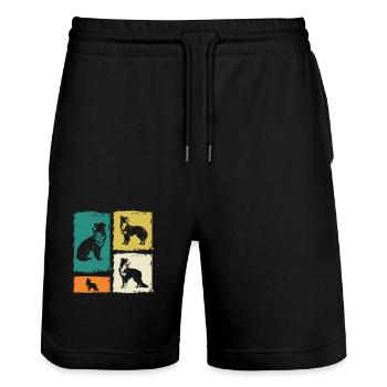 Border Collie - Stanley/Stella Trainer Unisex Organic Jogging Shorts - black - Front - Nik (191cm) & Marisol (170cm)