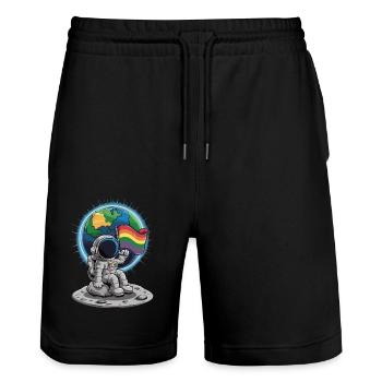 We are all human LGBTQIA+ Pride Astronaut - Stanley/Stella Trainer Unisex Organic Jogging Shorts - black - Front - Nik (191cm) & Marisol (170cm)