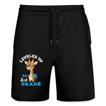 Leveled up to 3rd Grade - Funny Giraffe - Stanley/Stella Trainer Unisex Organic Jogging Shorts - black - Front - Nik (191cm) & Marisol (170cm)