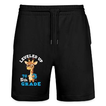 Leveled up to 5th grade - Funny Giraffe - Stanley/Stella Trainer Unisex Organic Jogging Shorts - black - Front - Nik (191cm) & Marisol (170cm)