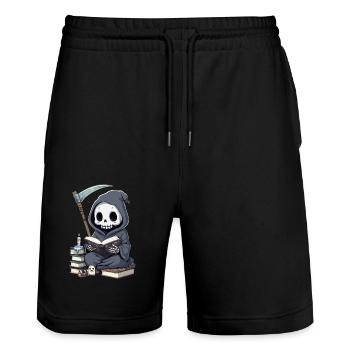 Grim Reaper Bookworm with Scythe - Stanley/Stella Trainer Unisex Organic Jogging Shorts - black - Front - Nik (191cm) & Marisol (170cm)
