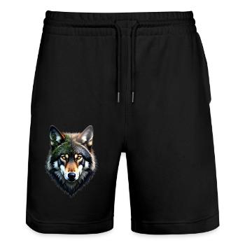 Wolf Kopf - Stanley/Stella Unisex Bio Joggingshorts Trainer  - Schwarz - Vorne - Nik (191cm) & Marisol (170cm)