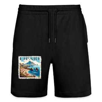 Lipari Italy Grunge Style Port & Beach - Stanley/Stella Trainer Unisex Organic Jogging Shorts - black - Front - Nik (191cm) & Marisol (170cm)
