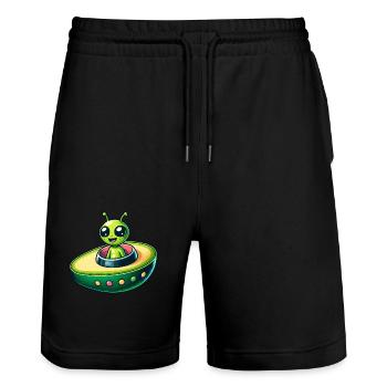 Alien mit Avocado UFO Vegan Design - Stanley/Stella Unisex Bio Joggingshorts Trainer  - Schwarz - Vorne - Nik (191cm) & Marisol (170cm)