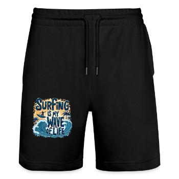 Le surf est ma vague de vie – Surfer & Ocean - Short de jogging bio TRAINER Stanley/Stella unisexe - noir - Devant - Nik (191cm) & Marisol (170cm)
