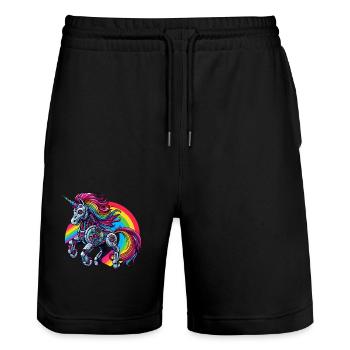 Cyborg Unicorn with Rainbow - Stanley/Stella Trainer Unisex Organic Jogging Shorts - black - Front - Nik (191cm) & Marisol (170cm)