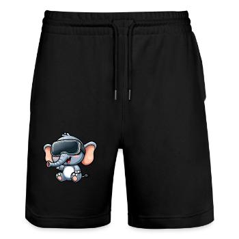 Elefant VR Virtual Reality Gamer Zocker Süß - Stanley/Stella Unisex Bio Joggingshorts Trainer  - Schwarz - Vorne - Nik (191cm) & Marisol (170cm)