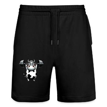 Cow Ox Dumbbell Fitness Weight Lifting - Stanley/Stella Trainer Unisex Organic Jogging Shorts - black - Front - Nik (191cm) & Marisol (170cm)