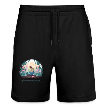 Le jardinage est ma thérapie – Nature & Relaxation - Short de jogging bio TRAINER Stanley/Stella unisexe - noir - Devant - Nik (191cm) & Marisol (170cm)