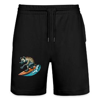 Surfende Hyäne auf dem Surfbrett - Stanley/Stella Unisex Bio Joggingshorts Trainer  - Schwarz - Vorne - Nik (191cm) & Marisol (170cm)