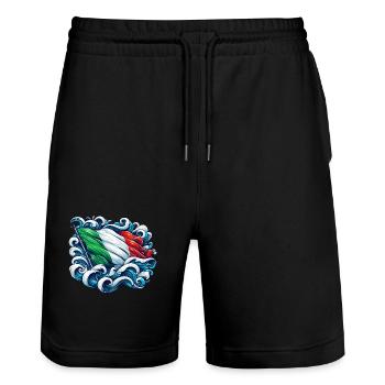 Italien Flagge Wasser Meer Wellen Ozean - Stanley/Stella Unisex Bio Joggingshorts Trainer  - Schwarz - Vorne - Nik (191cm) & Marisol (170cm)