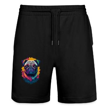 Mops Hund Farbexplosion Hunde Illustration - Stanley/Stella Unisex Bio Joggingshorts Trainer  - Schwarz - Vorne - Nik (191cm) & Marisol (170cm)