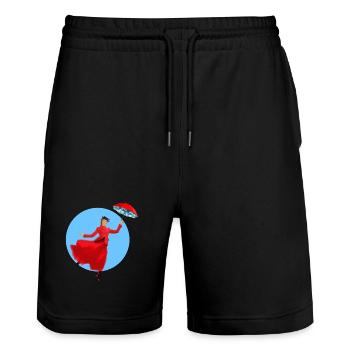Rote Dame mit Regenschirm-Twist - Stanley/Stella Unisex Bio Joggingshorts Trainer  - Schwarz - Vorne - Nik (191cm) & Marisol (170cm)