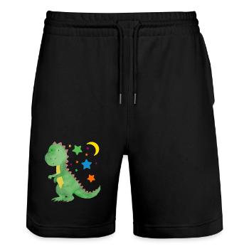 Kleiner Dino mit Mond und Sternen Dinobaby - Stanley/Stella Unisex Bio Joggingshorts Trainer  - Schwarz - Vorne - Nik (191cm) & Marisol (170cm)