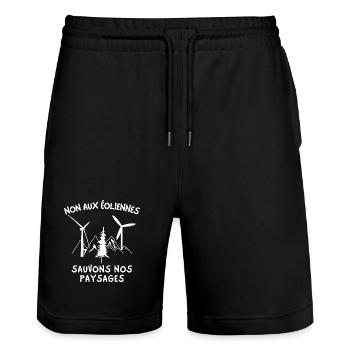 éoliennes, stop aux éoliennes, paysages Français - Short de jogging bio TRAINER Stanley/Stella unisexe - noir - Devant - Nik (191cm) & Marisol (170cm)