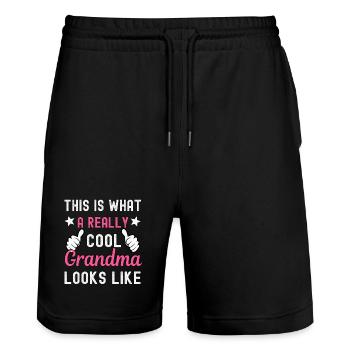 Grossmutter - Stanley/Stella Unisex Bio Joggingshorts Trainer  - Schwarz - Vorne - Nik (191cm) & Marisol (170cm)