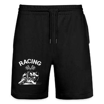 racing moto bike biker gp motorcycle race symbol - Stanley/Stella Trainer Unisex Organic Jogging Shorts - black - Front - Nik (191cm) & Marisol (170cm)