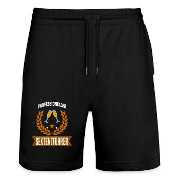 Sektentführer Fun Spruch Sekt Party Sprüche Humor - Stanley/Stella Unisex Bio Joggingshorts Trainer  - Schwarz - Vorne - Nik (191cm) & Marisol (170cm)