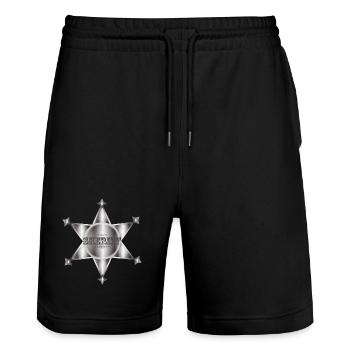 extraordinary silver-colored sheriff's star - Stanley/Stella Trainer Unisex Organic Jogging Shorts - black - Front - Nik (191cm) & Marisol (170cm)