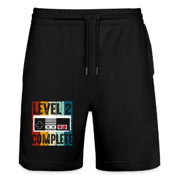 Level 2 Komplette Retro-Konsole - Stanley/Stella Unisex Bio Joggingshorts Trainer  - Schwarz - Vorne - Nik (191cm) & Marisol (170cm)