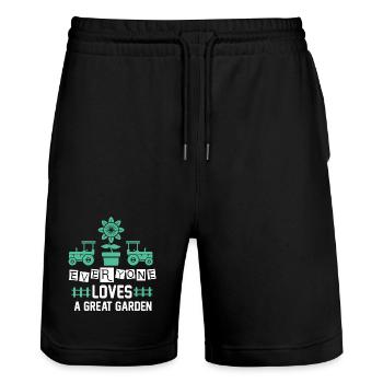 Garden Love Tractors Flower - Stanley/Stella Trainer Unisex Organic Jogging Shorts - black - Front - Nik (191cm) & Marisol (170cm)