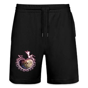Cute little witch flying with a broom - Stanley/Stella Trainer Unisex Organic Jogging Shorts - black - Front - Nik (191cm) & Marisol (170cm)