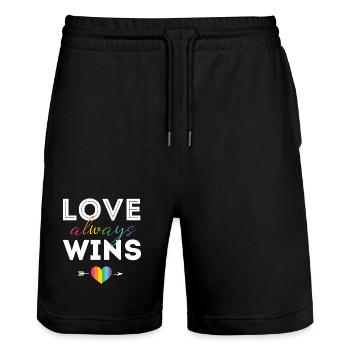 Mois de la fierté LGBTQ - L’amour gagne toujours - Short de jogging bio TRAINER Stanley/Stella unisexe - noir - Devant - Nik (191cm) & Marisol (170cm)